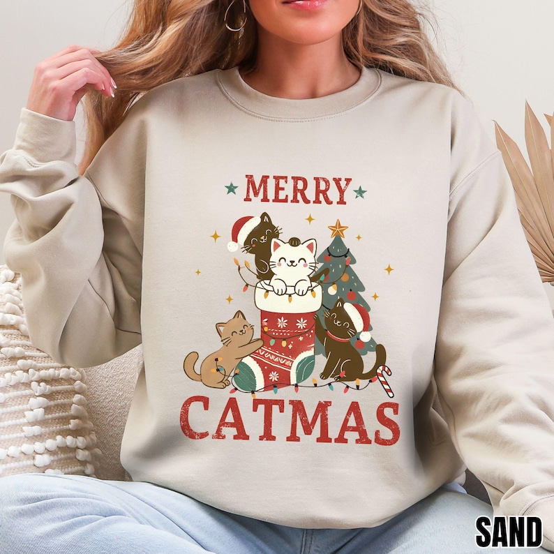 Christmas Cat Lover Sweatshirt, Merry Christmas Cat Lover Hoodie, Christmas Shirts for Women, Christmas Gift Cat Mom, Y2K Christmas Shirt