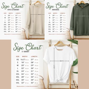 Puede incluir: Tabla de tallas para sudaderas, sudaderas con capucha y camisetas. La tabla muestra las medidas de ancho y largo en pulgadas y cent&iacute;metros para cada talla, desde XS hasta 5XL.