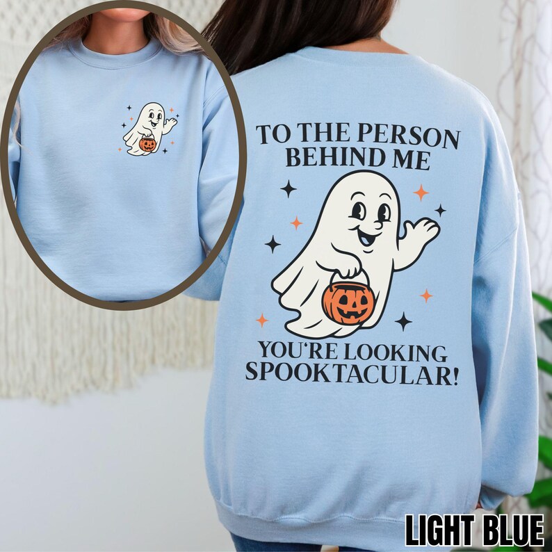 Sudadera "Para la persona que está detrás de mí", divertida camiseta de fantasma de Halloween, sudadera con capucha espeluznante y linda, jersey retro de otoño, regalo para jóvenes. imagen 3