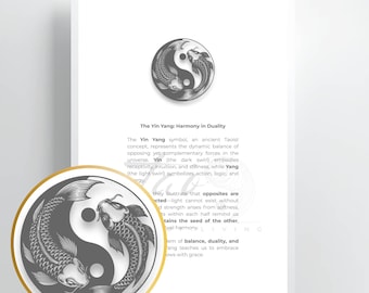 Minimalist Yin Yang Koi Fish PDF Instant Download | Taoist Symbol Art | Meditation Room Decor | Black & White Print Wall Art | Zen Gift Idea