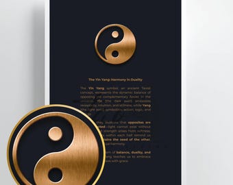 Minimalist Yin Yang PDF Instant Download | Taoist Symbol | Yoga Meditation Room Decor, Black & Gold Print Wall Art, Unique Zen Birthday Gift