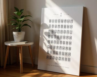 I Ching 64 Hexagrams Chart Poster, Ancient Chinese Divination Wall Art, Yijing, Taoism, Feng Shui Art, Yin Yang Wisdom, Manifestation Poster