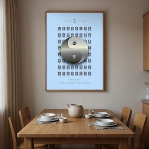 Minimalistisches Yin Yang I Ching 64 Hexagramm Diagramm Poster, spirituelle Dekoration, Manifestation des Gesetzes der Anziehung, Glücksbooster, Feng Shui Wandkunst