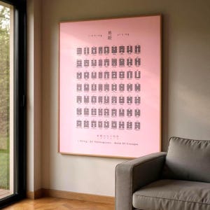 Poster I Ching 64 hexagram-grafiek, yoga-meditatie decor, Yijing 易經 feng shui wet van de aantrekkingskracht poster, zen muurkunst verjaardagscadeau voor haar