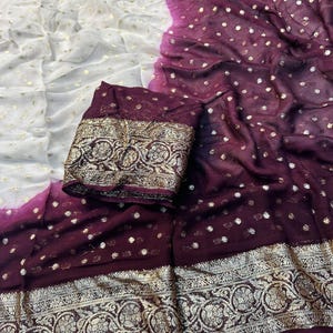 Viskose Georgette Saree: Gewebter indischer Sari