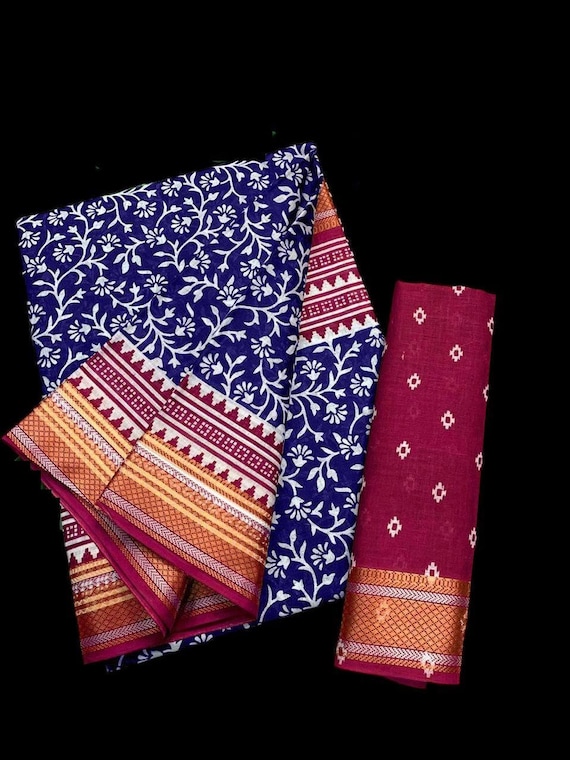 Pure Mulmul Cotton Ajrakh Block Print Sarees
