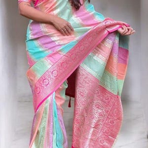 Banarasi Soft Silk Saree,Multicolor Saree,Bollywood Style Saree,Rich Silk Saree,Indian Wedding Saree