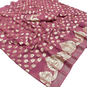 Viskose Saree: Weicher Fall mit Gold Verzierungen