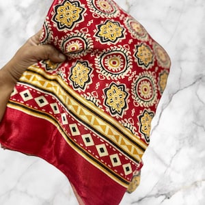 Ajrakh Printed Gajji Silk Saree,Gaji Silk Saree,Ajrakh Saree
