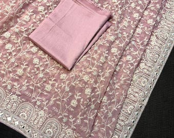 Chikankari Embroidery Saree: Faux Georgette Sequin Party Wear