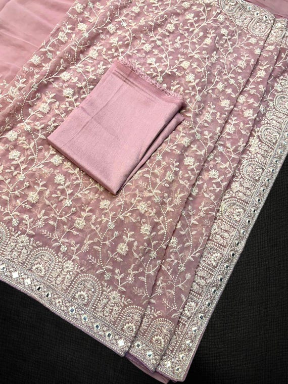 Chikankari Embroidery Saree: Faux Georgette Sequin Party Wear