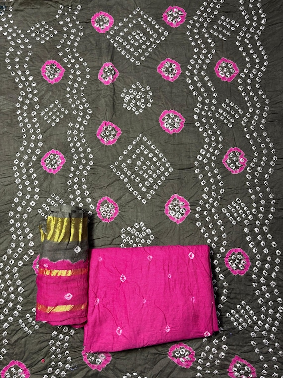 Handmade Bandhani Cotton Salwar Kameez: Tie-dye Dress Material - Etsy Israel