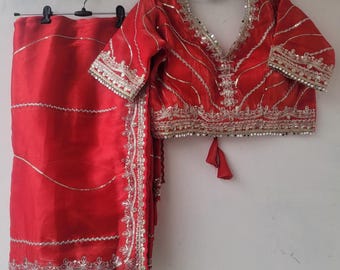 Sari lourd en organza de soie, sari de travail épais, sari de travail à paillettes, sari de mariée, sari pour tenues de soirée