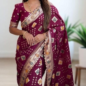 Viscose Dola Silk Saree,Swastik & Kalash Printed Saree,Wedding Saree