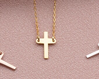14K Gold Cross Necklace, Dainty Religious Necklace, 8K Gold Cross Necklace, Cathalic Crucifix Necklace, Christian Cross, Gift For Mother