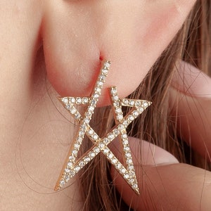 Sterling Silver Star Dangle Earrings - Elegant CZ Statement Jewelry for Women, Christmas Gift