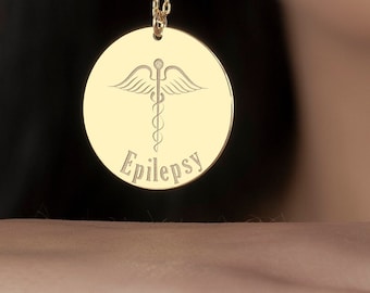 14K/8K Solid Gold Custom Medical ID Necklace, Autism Medical Prescription Necklace, Medical Alert Pendant, Diabetes Medical Alert Necklace