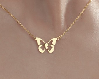 14K Gold Butterfly Necklace, Tiny Butterfly Pendant, Minimal Butterfly Pendant, Dainty Butterfly Jewellery, Animal Charm, Mothers Day Gift
