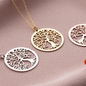 Tree of Life Charm Pendant in 14K Gold and Silver, Dainty Tree of Life Necklace, Gold Family Tree Jewelry, Mom Grandma Gift, Nature Necklace