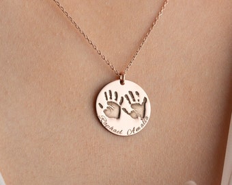 14K Gold Newborn Baby Handprint Necklace, Baby Footprint Necklace, Baby Necklace, Baby Jewelry, Personalized Baby Necklace Mother Day Gift