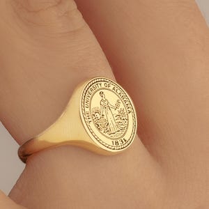 14K Gold College Ring, School Emblem Class Ring, Graduation Ring, Senior Year Gift, Custom Crest Jewelry, Engraved Grad Gift, Gift For Mom