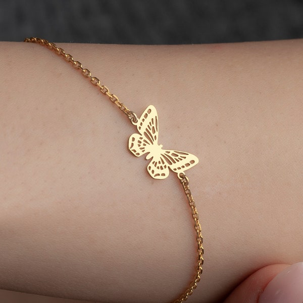 Bracelet papillon délicat, bracelet à breloques délicat, cadeau pour elle, bracelet papillon argent/or, cadeau fête des mères, bracelet minimaliste