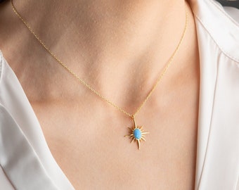 Sterling Silver North Star Necklace, Tiny Opal Star Necklace, Star Signet Necklace, Celestial Necklace, Polar North Star Pendant
