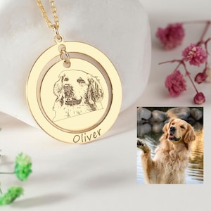 Personalized 14K Gold Pet Photo Necklace, Gold Dog Portrait Necklace, Dog Paw Necklace, Cat Photo Necklace, Dog Mom Necklace,Animal Necklace