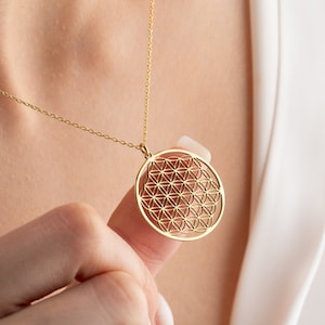 14K Gold Flower of Life Necklace, Sacred Geometry Pendant, Silver Spiritual Necklace, Yoga Jewelry, Flower Necklace, Mothers Day Necklace