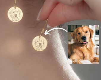 Personalized 14K Gold Pet Photo Earrings, Custom Pet Portrait Earrings,14K Gold Dog Photo Earrings, Pet Earrings, Dog Earrings, Pet Jewelry