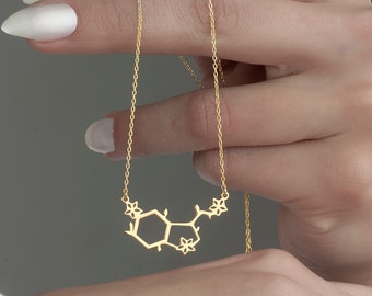 Serotonin Molecule Necklace in 14K/8K Gold, Science Dopamine Chemistry Gifts, Dopamine Necklace, Science Jewelry Gift, Serotonin Necklace