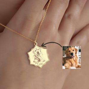 Custom Dog Photo Necklace in 14K Gold, Dog Portrait Necklace, Silver Pet Jewelry, Pet Necklace, Custom Animal Necklace,Pet Memorial Necklace