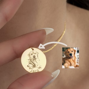 14K/8K Gold Pet Portrait Necklace, Engraving Dog Portrait, Custom Dog Photo Necklace, Silver Dog Necklace, Pet Photo Pendant, Pet Jewelry