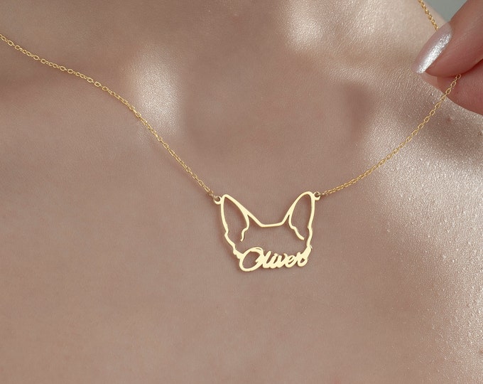 Your Dog Ear Name Necklace, Custom Pet Jewelry, Personalized Pet Necklace, Handcrafted Dog Ears Necklace, Animal Jewelry, Dog Mom Necklace