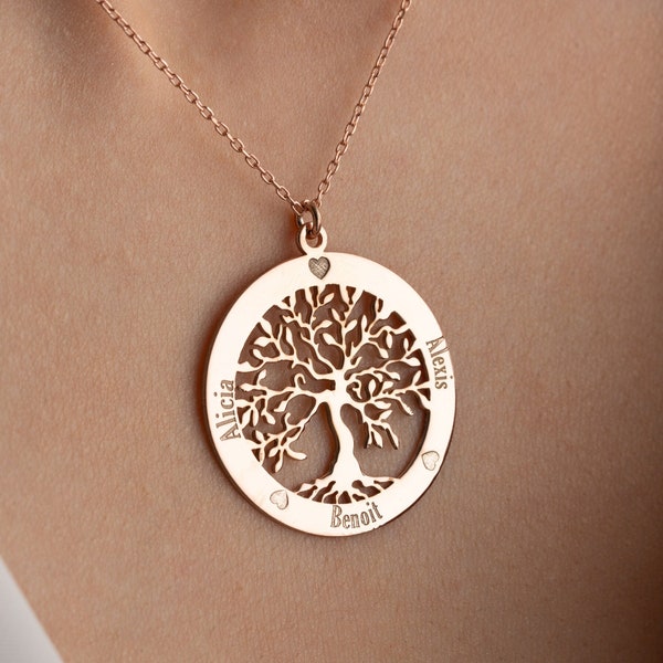 Sterling Silver Tree of Life Necklace For Mom with Kids Names, Personalized Family Tree Name Necklace Jewelry, Custom Family Tree Necklace