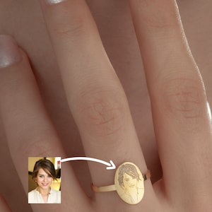 Personalized Photo Engraved Ring in  14K Gold, Silver Portrait Ring, Custom Photo Ring, Custom Picture Ring, Memorial Ring, Gift for Mom