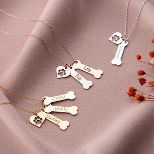 Personalized Dog Name Necklace, Paw Print Name Necklace, Custom Dog Bone Name Necklace, Minimalist Paw Necklace,Animal Necklace Dog Necklace
