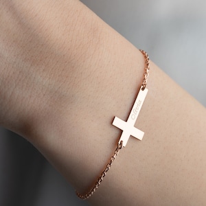 Cross Name Bracelet, 14K Gold Cross Bracelet with Name, Custom Cross Bracelet for Women, Baptism Gift Girl, First Communion Gifts for Girls