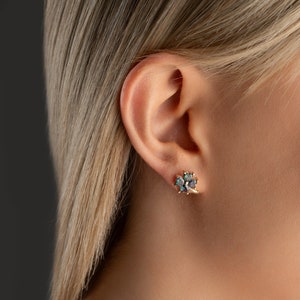 Sterling Silver Mystical Topaz Clover Earrings, Lucky Clover Earrings, Cute Earrings For Her,  Four Leaf Dainty Earrings, Flower Earrings
