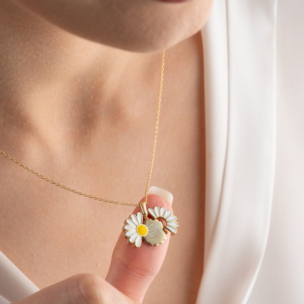 Daisy Bloom Secret Necklace, Personalized 925 Silver Necklace, Personalized Gold Daisy Name Necklace, Dainty Charm Pendant, Daisy Pendant