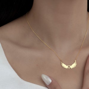 14K Gold Angel Wings Necklace, Angel Wings Pendant, Gold Guardian Angel, Gold Angel Necklace, Origami Wing Necklace, Geometric Angel Wing