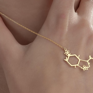 14K/8K Gold Serotonin Molecule Necklaces, Science Dopamine Chemistry Gift, Science Jewelry Gift, Serotonin Necklace, Dopamine Necklace
