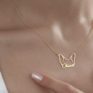 Dog Name Necklace, Personalized Dog Ears Necklace, Custom Pet Jewelry, Pet Name Necklace, Pet Memorial Gift, Gift for Her, Christmas Gift
