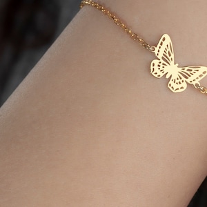 14K Gold Tiny Butterfly Bracelet, Gold Butterfly Bracelet, Dainty Charm Bracelet, Butterfly Bracelet, Minimalist Bracelet, Mothers Day Gift