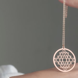 14K Gold Sri Yantra Necklace, Mandala Jewelry, Talisman Pendant, Gold Sri Yantra Pendant, Sacred Geometry Necklace,Metatron Cube Pendant