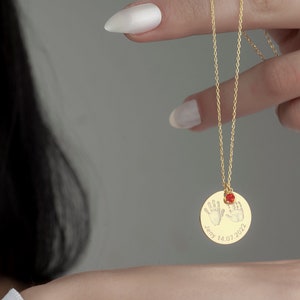 Custom Gold Baby Footprint Necklace With Birthstone, Baby Handprint Footprint Necklace, Newborn Baby Gift, Baby Necklace, Gift For Mom