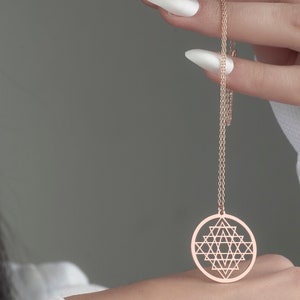 8K/14K Gold Sri Yantra Necklace, Mandala Jewelry,Talisman Pendant, Shri Yantra, Sacred Geometry, Metatron Cube Pendant, Spiritual Charm