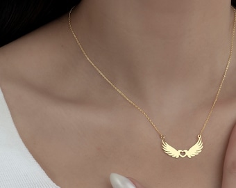 14K Gold Angel Wings Necklace, Angel Wings Pendant, Gold Guardian Angel, Gold Angel Necklace, Origami Wing Necklace, Geometric Angel Wing