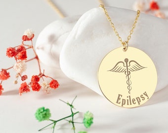 14K/8K Solid Gold Custom Medical ID Necklace, Autism Medical Prescription Necklace, Medical Alert Pendant, Diabetes Medical Alert Necklace,