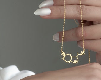 14K Gold Serotonin Molecule Necklaces, Science Dopamine Chemistry Gifts for Her, Science Jewelry Gift, 925K Silver Dainty Serotonin Necklace